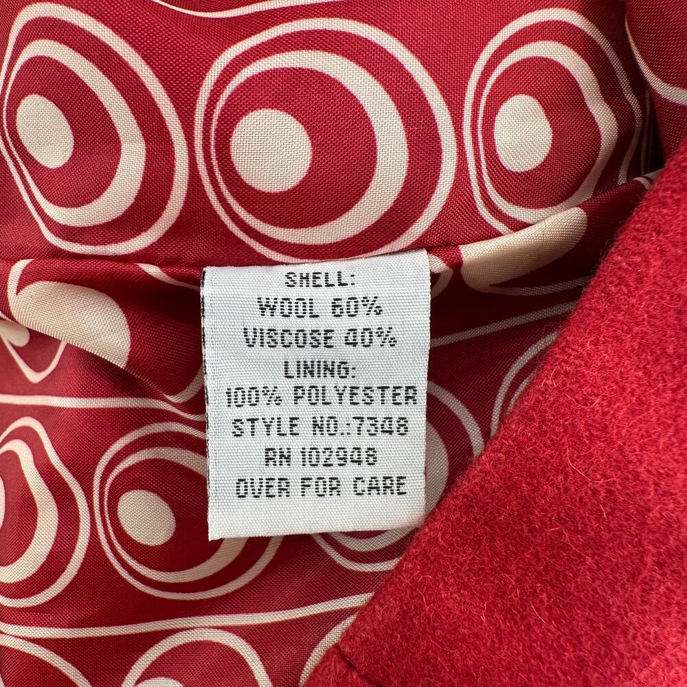 Tulle Anthropologie Red Wool Jacket Size Small Pea Coat Retro Vibes Paisley - Picture 9 of 9